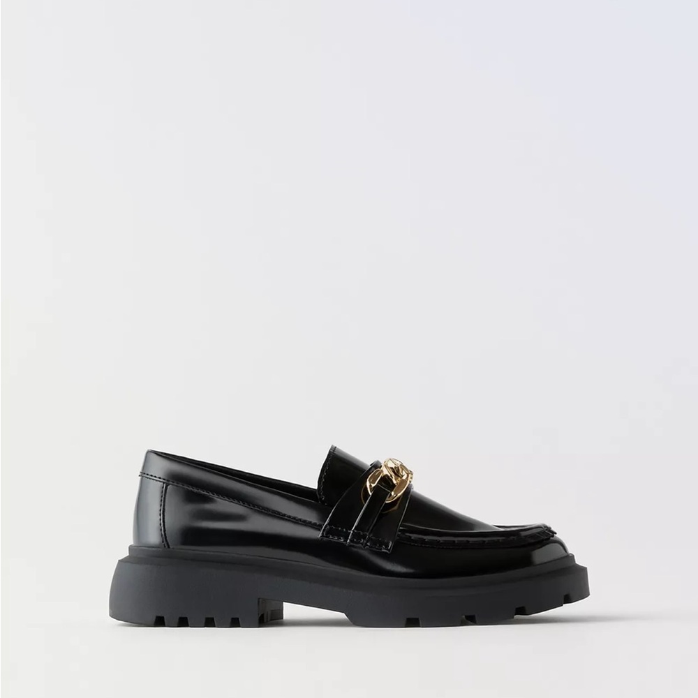 Zara Black Loafers with Gold Accent